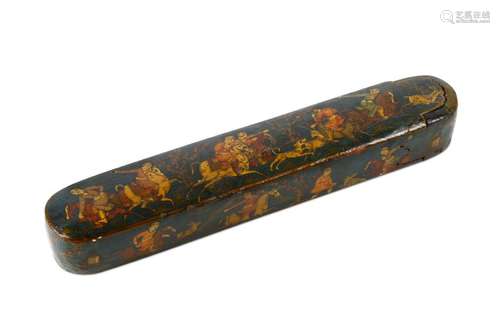 A PAHLAVI LACQUERED PAPIER-MÂCHÉ PEN CASE (QALAMDAN)