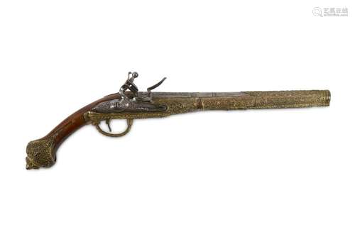 A BRASS-OVERLAID FLINTLOCK PISTOL Ottoman Turkey, 19th