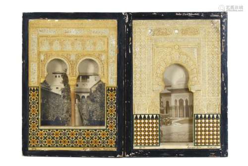 TWO PAINTED GESSO ALHAMBRA ARCHITECTURAL PANELS Gr