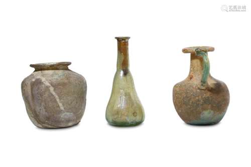 THREE ROMAN GLASS VESSELS