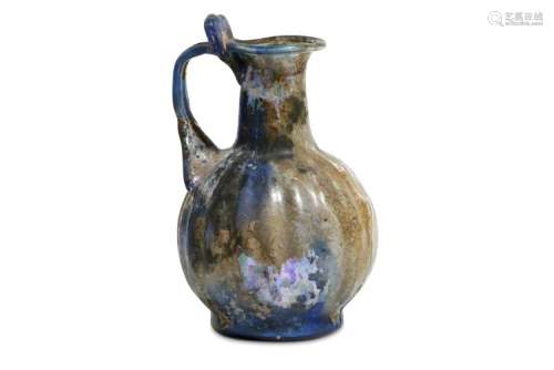 A ROMAN BLUE GLASS MOULD-BLOWN OINOCHOE
