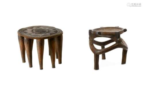 TWO AFRICAN WOOD STOOLS