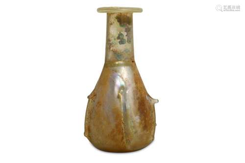 A ROMAN GREEN GLASS FLASK