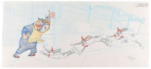 Bugs Bunny and Umpire super-pan drawing by Virgil Ross