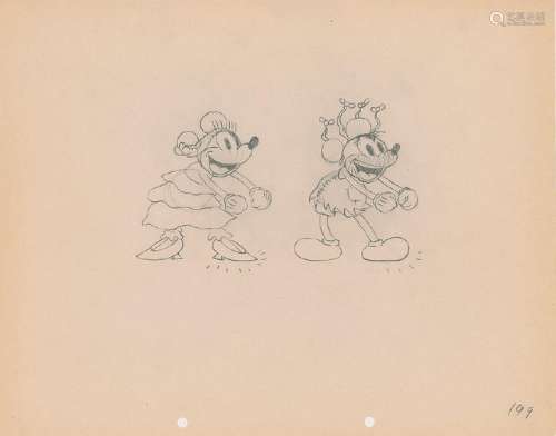 Mickey and Minnie Mouse production drawing from