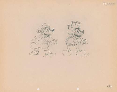 Mickey and Minnie Mouse production drawing from