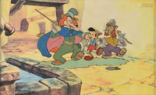 Pinocchio, Honest John, and Gideon production cel from