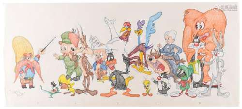 Looney Tunes characters super-pan drawing by Virgil