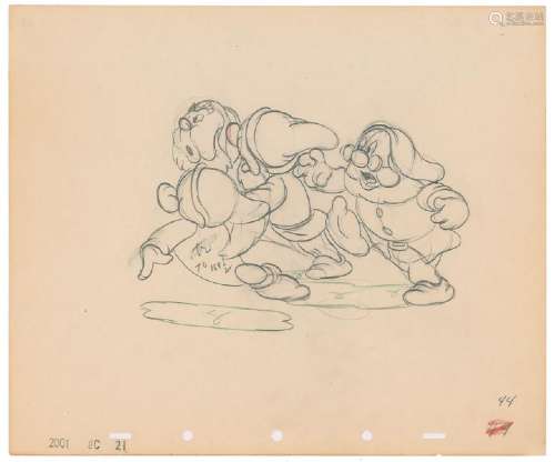 Doc and Happy production drawing from Snow White and