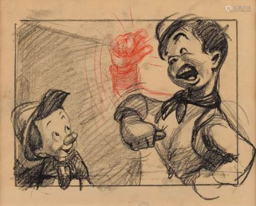 Pinocchio and Lampwick storyboard drawing from