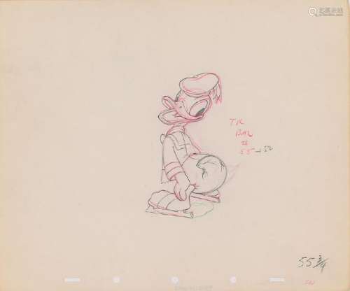 Donald Duck production drawing from The Hockey Champ
