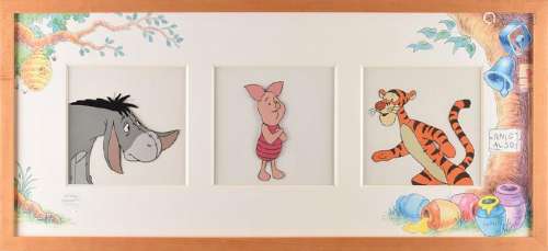 Eeyore, Piglet, and Tigger production cels from The New