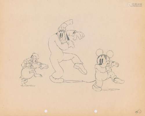 Mickey Mouse, Donald Duck, and Goofy production drawing