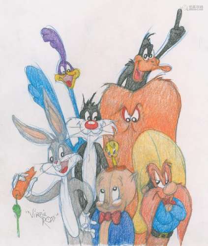 Bugs Bunny and friends original drawing by Virgil Ross