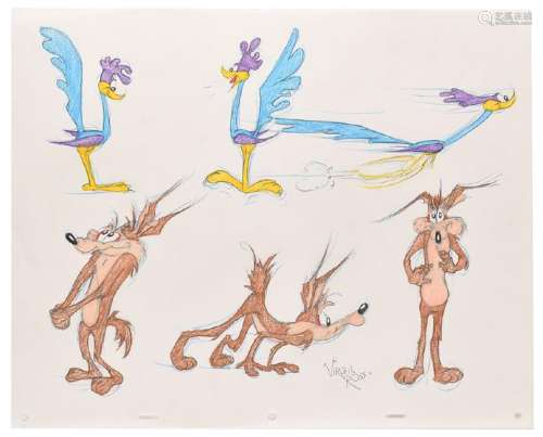 Wile E. Coyote and the Road Runner color model drawing