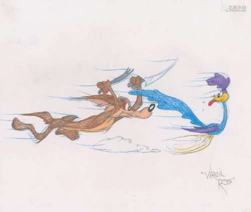 Wile E. Coyote and the Road Runner original drawing by
