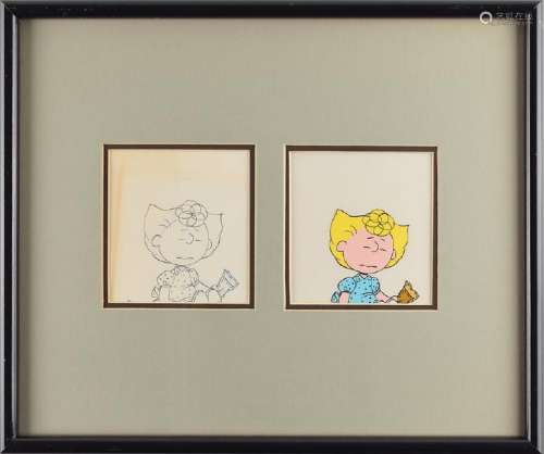 Sally production cel and drawing from Peanuts