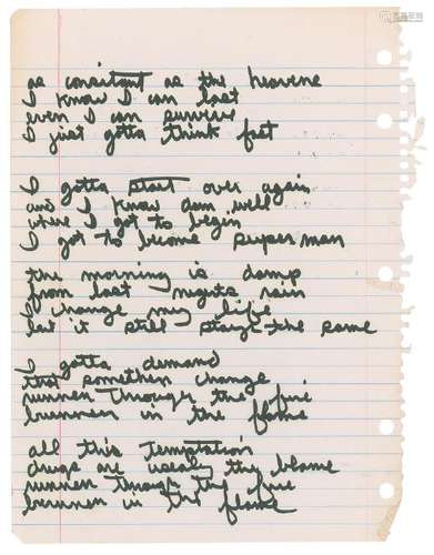 Dee Dee Ramone's Handwritten Lyrics to 'Consistent as