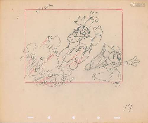 Minnie Mouse and King production storyboard drawing