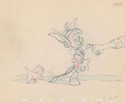 Pinocchio and Figaro production drawings from Pinocchio