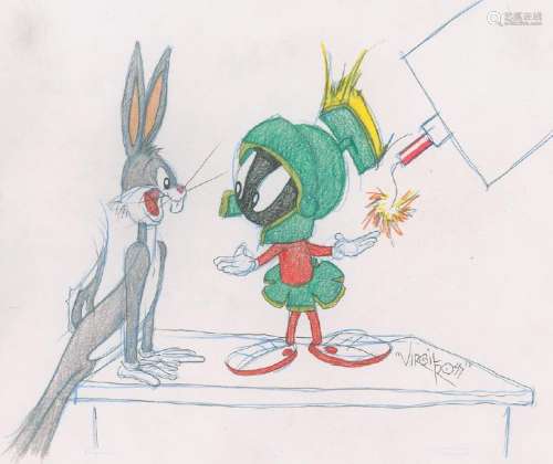 Bugs Bunny and Marvin the Martian original drawing by
