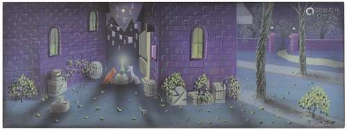 Eyvind Earle panorama concept storyboard painting from