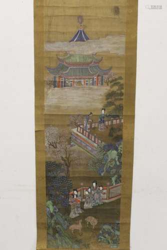 Chinese antique watercolor on silk pasted on paper