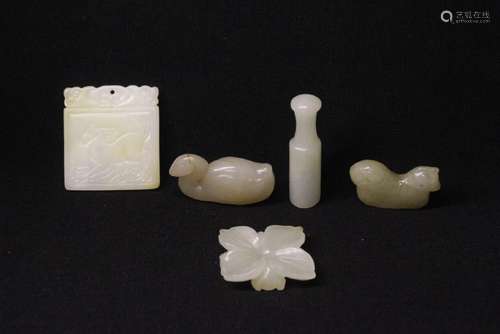 5 white jade carved ornaments