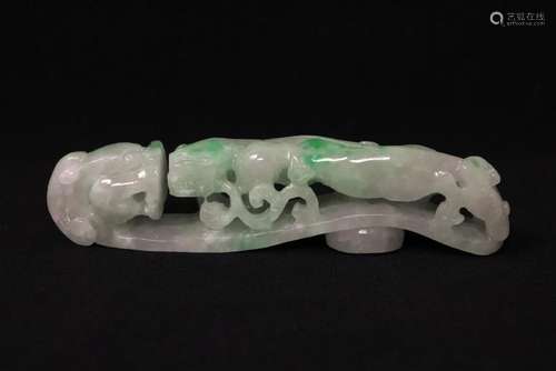 Chinese large apple green jadeite carved belt buckle