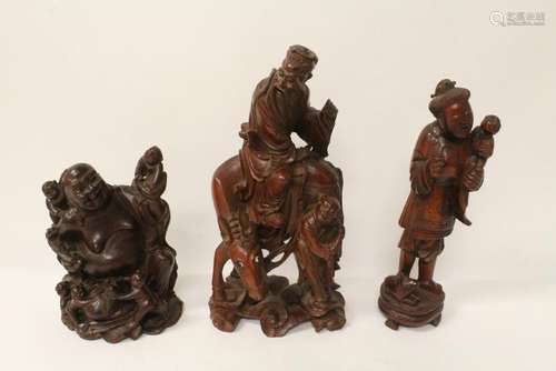 3 Chinese wood carved figures