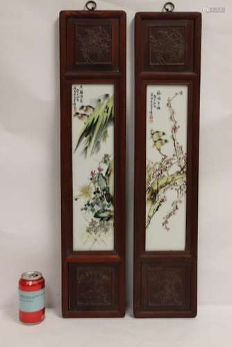 Pair Chinese framed porcelain plaques