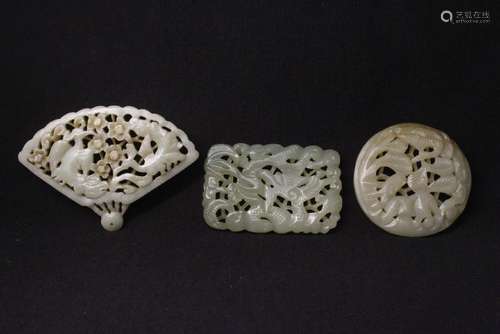 3 celadon jade carved ornaments