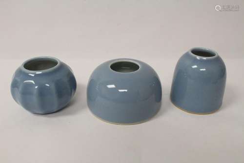 3 Chinese sky blue glazed water drippers