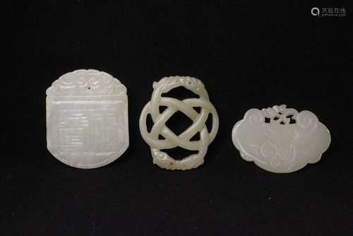 3 white jade carved ornaments