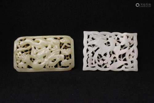 2 white jade carved plaques