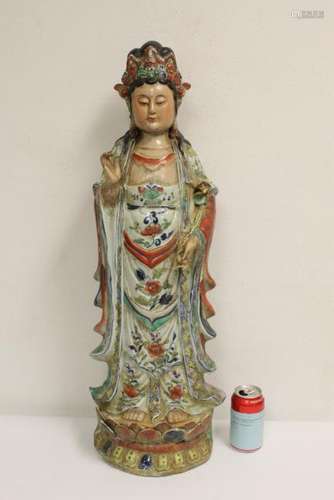 A large Chinese famille rose porcelain standing Guanyin