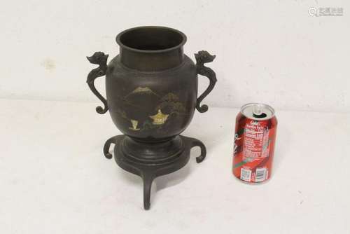 Japanese inlaid bronze censer