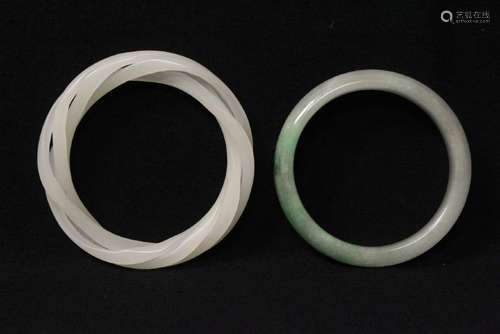 A jadeite like bangle, & a white Peking glass bangle