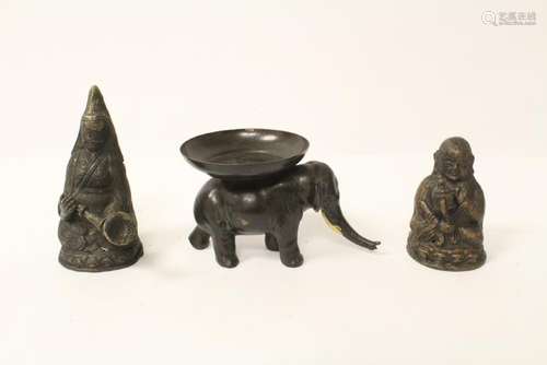 2 Chinese mini. bronze Buddha & a bronze elephant