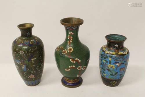 3 cloisonne vases