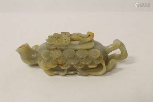 Unusual Chinese grey jade carved teapot