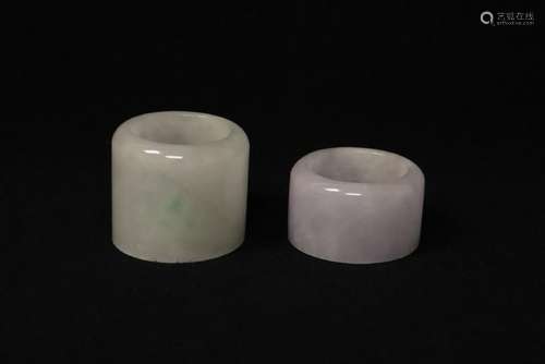 2 lavender jadeite carved archer's rings