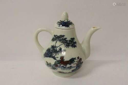 Chinese blue, red and white porcelain wine server