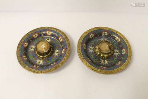 Pair Chinese vintage cloisonne candle holders