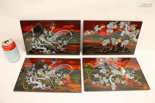 4 lacquer panels with mother of pearl decorations