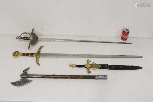 Three 20th century reissue sword and an ax