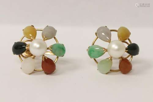 Pair 14K Y/G cultured pearl earrings