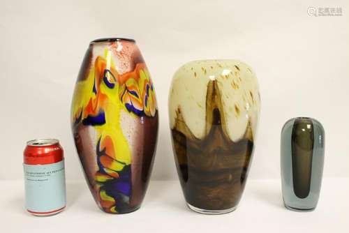 3 art glass vases