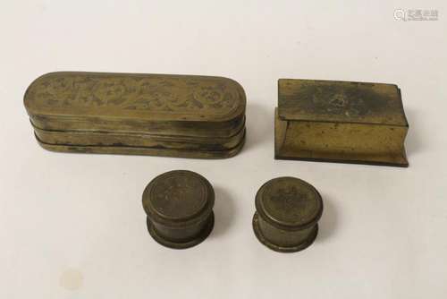 4 antique brass/bronze ink boxes