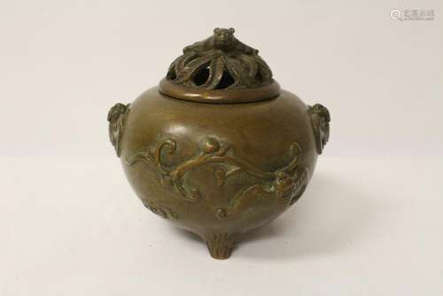 A fine Chinese tripod bronze covered censer